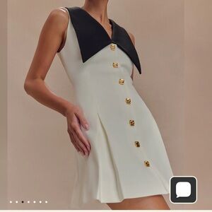 Meshki Black and Cream Mini Dress with Gold Buttons